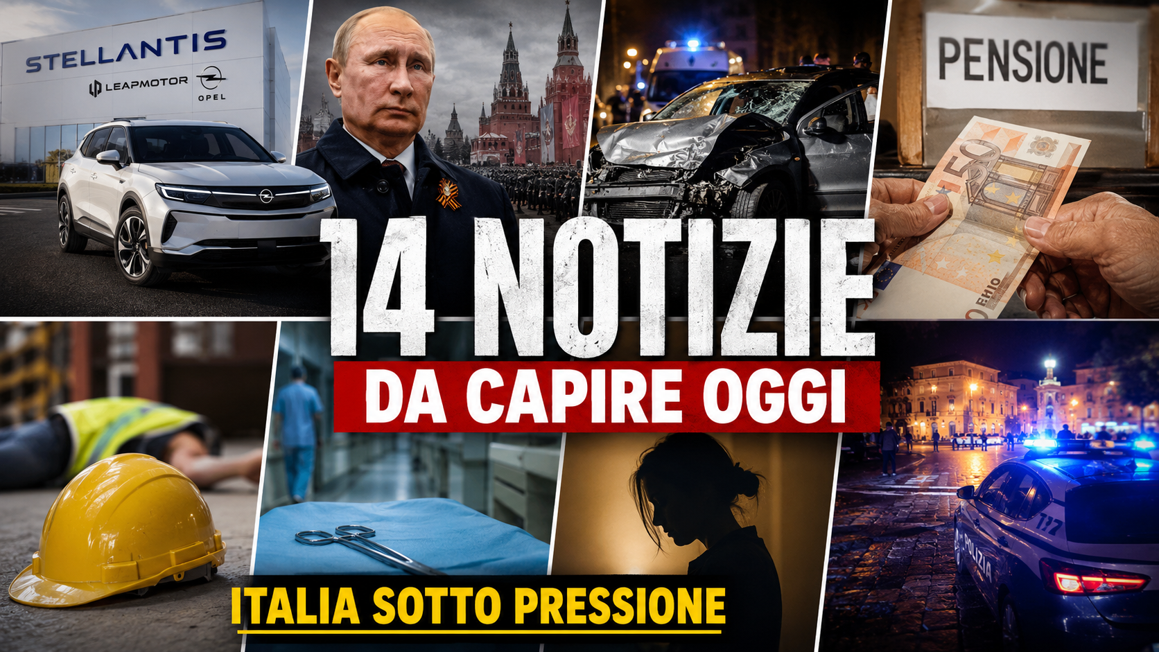 News - Italia sotto pressione. Fabbriche, cronaca nera, lavoro e sicurezza. Le 14 notizie da capire oggi 09/05/2026